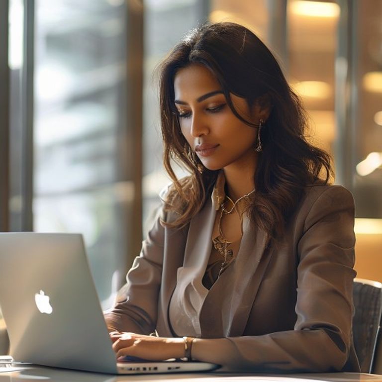 Urban Indian woman working at a corporate desk